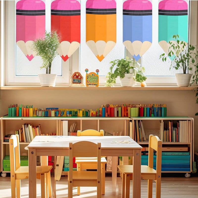 Cosblank Rainbow Pencil Curtains for School Classroom - 8 Pcs Back to School Supplies for First Day Decor - Colorful Bedroom Decorations (24 x 12 Inches, 8 Colors) - Image 4